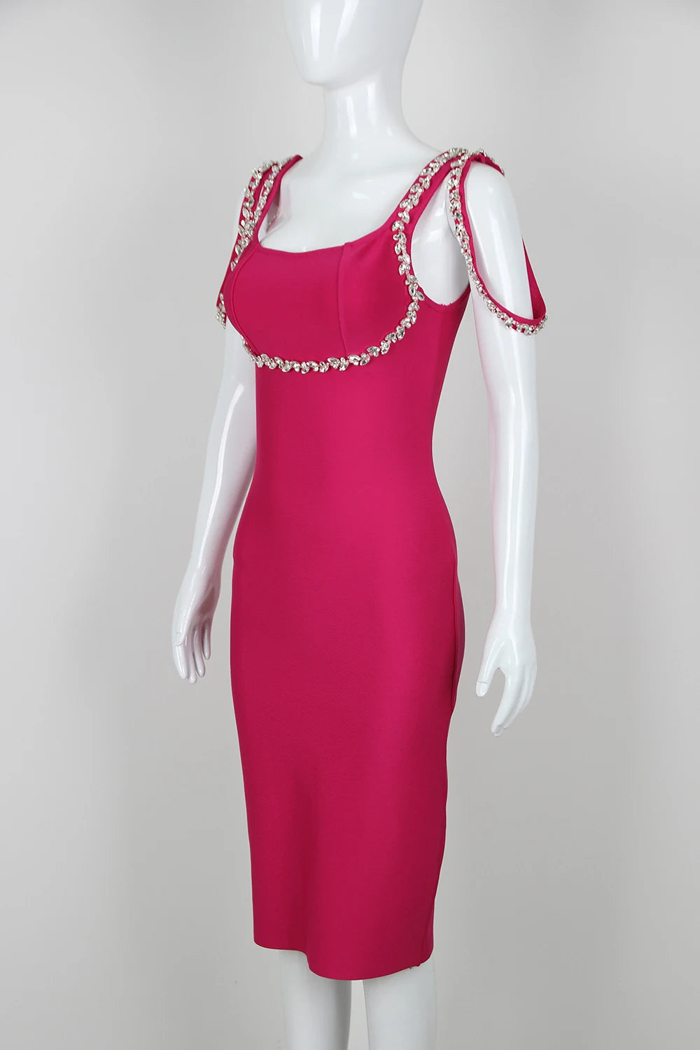 2025 Rose Red Spaghetti Strap Bandage Dress