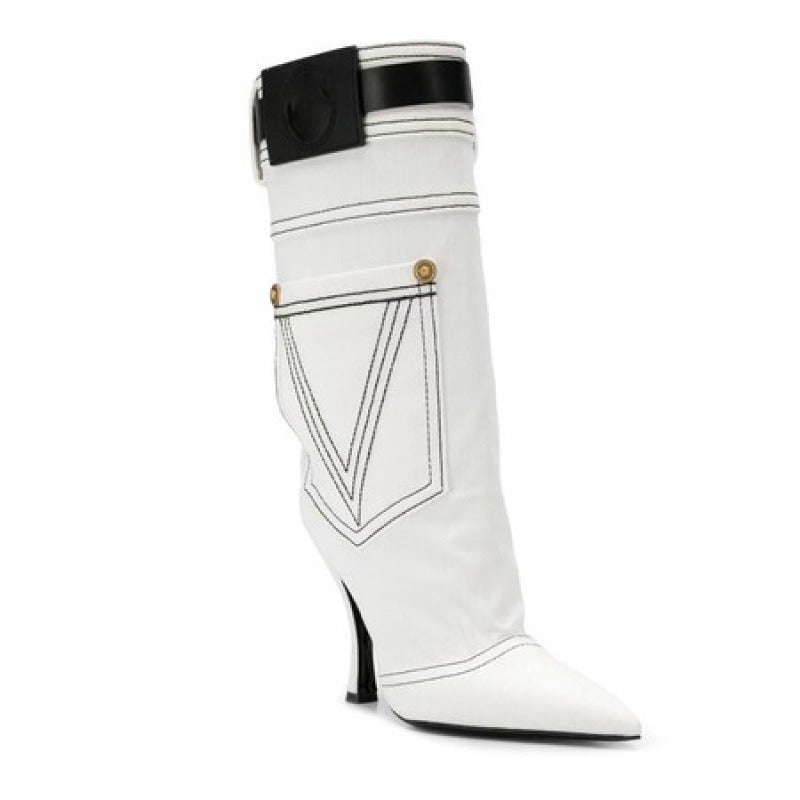 The Baddie Boot. Western Cowboy Boots “LETTER V” Boots. BlueVintage High Heel Knight Boots.