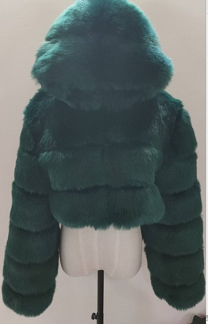 House of Hutson -“Stunna Girl”. Hooded Elegant Plush Cropped Coat. Up to 4XL