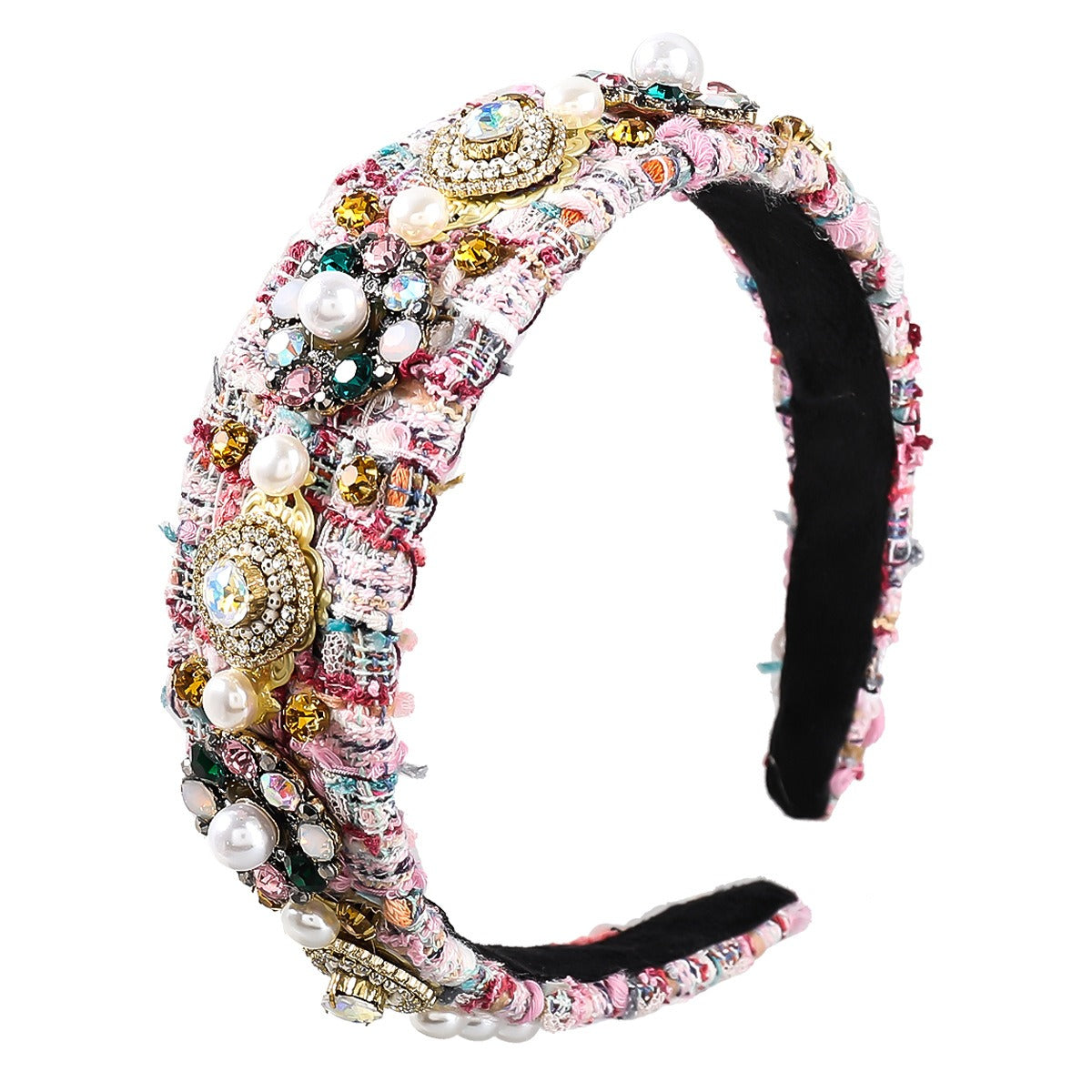 Autumn And Winter New Style Cloth Diamond Inlaid Pearl Flower Hair Hoop Women's Wide Edge Headband