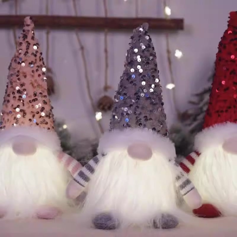New Valentine's Day Decoration Christmas Sequins with Lights Rudolf Doll Christmas Glow Faceless Doll Decoration