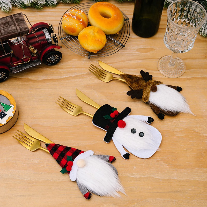 Christmas Decorative Articles Long Dwarf Knife and Fork Set Christmas Doll Old Man Snowman Table Arrangement