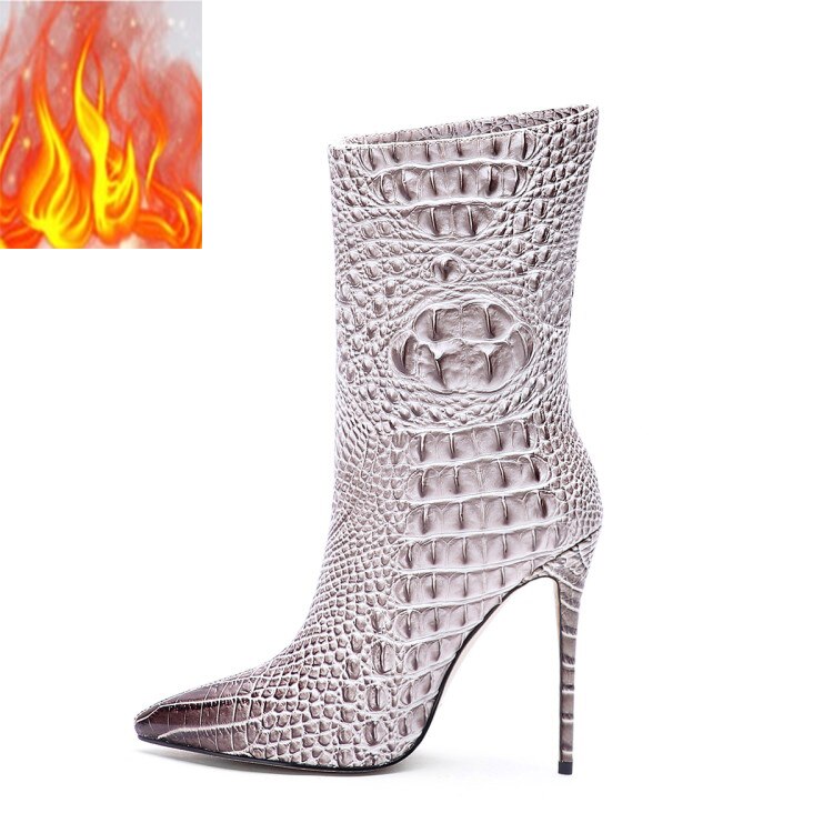 Copy of Crocodile High Heel Short Boots Large 34-45 Pointed Thin Heels and Ankle Boots Show Winter Autumn Mid Tube Boots Women Shoes