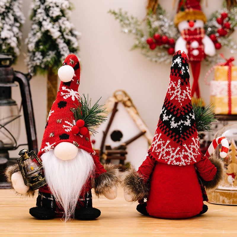 New Christmas decorations, wool ball knitted curved hat, dwarf doll decorations, crutches, American faceless doll