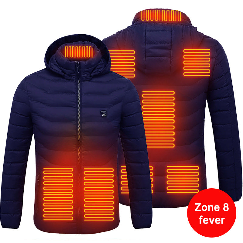 USB Rechargeable Smart Electrical 8 Plate Heating Winter Waterproof Mens Womens Long Sleeve Hoodie Down Jacket NO POWER BANK