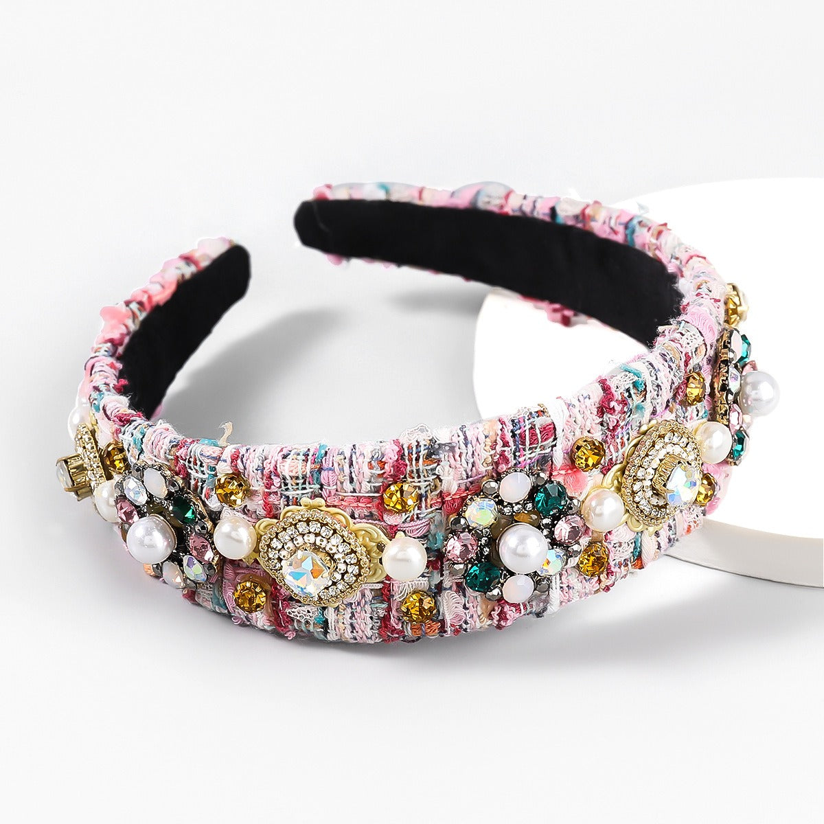 Autumn And Winter New Style Cloth Diamond Inlaid Pearl Flower Hair Hoop Women's Wide Edge Headband