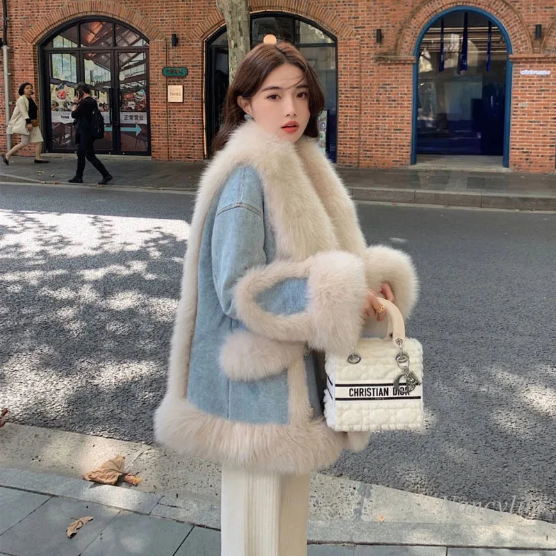 Denim & Faux Fur Coat