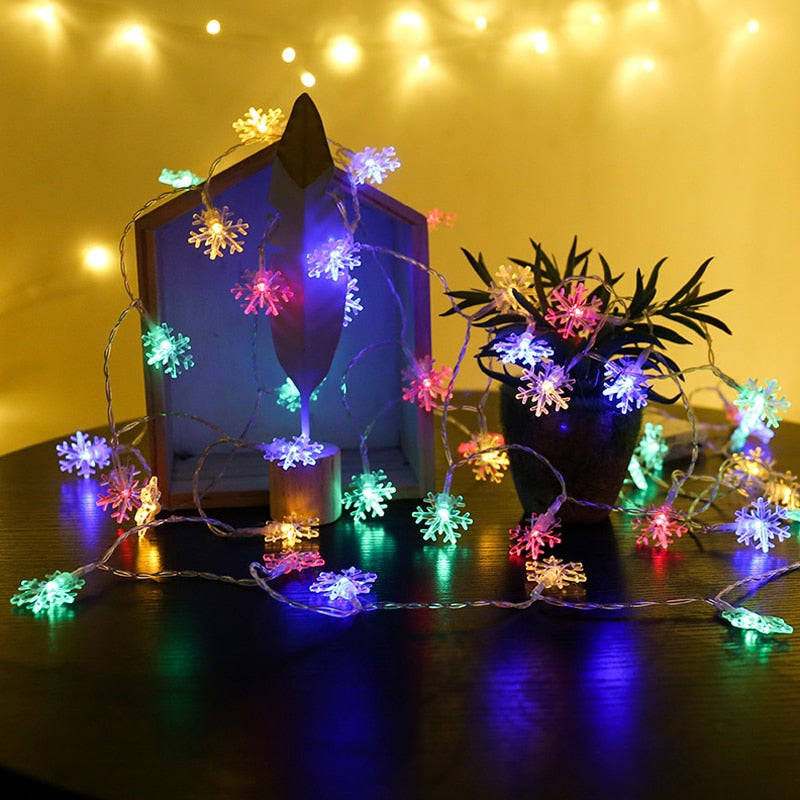 Snowman Christmas Tree LED Garland String Lights Snowflakes String Fairy Lights Hanging Ornaments