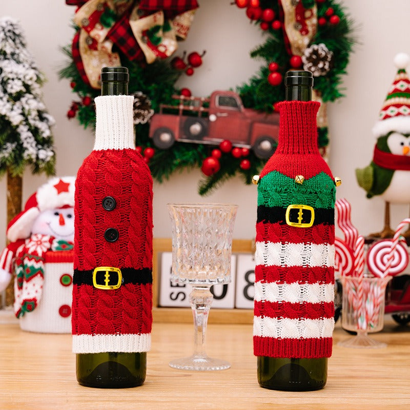Christmas Decorative Supplies Christmas Knitted Wine Bottle Set Red Wine Set Restaurant Decoration Wine Bottle Clothing Set