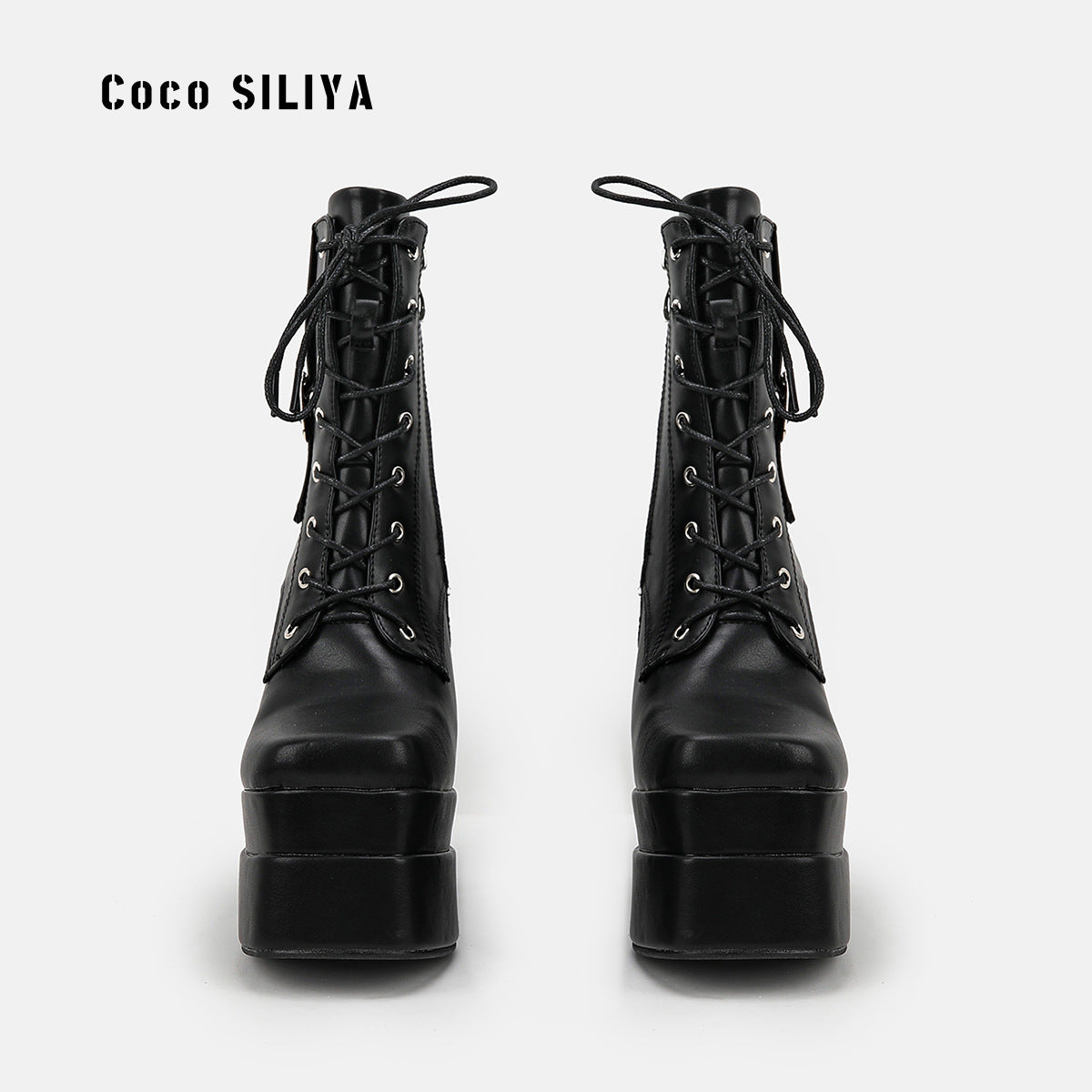 Large Size Martin Boots Autumn And Winter New Super High With Thick Heel Satin Square Toe Boots