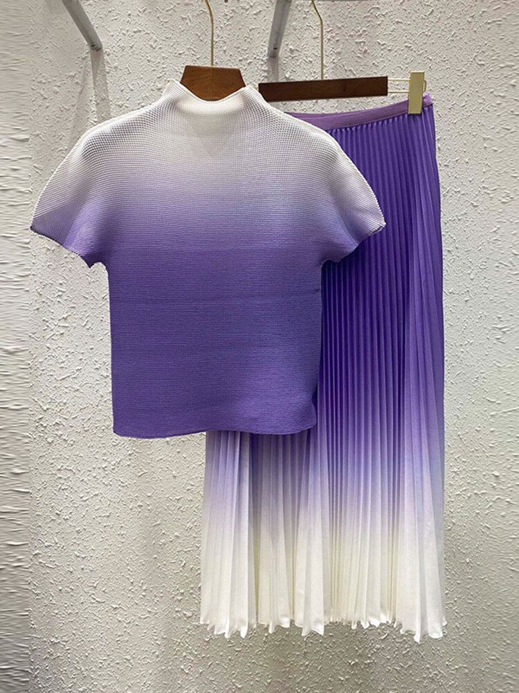 New Gender Fluid Pleated Temperament One Size Gradient Color Super Elastic Dress