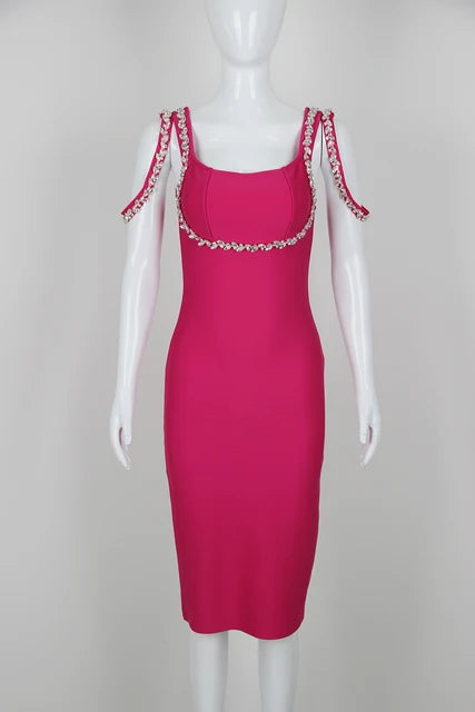 2025 Rose Red Spaghetti Strap Bandage Dress