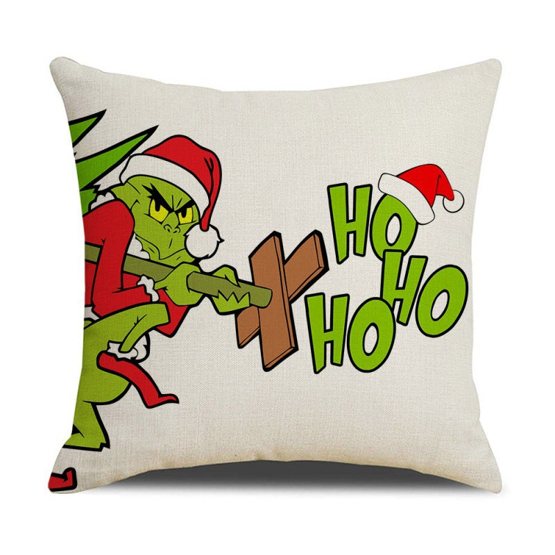 Christmas Pillow Cover Linen Grinch theme