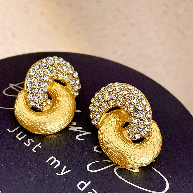Sparkling diamond gold entangled knot earring jewelry, new fashion