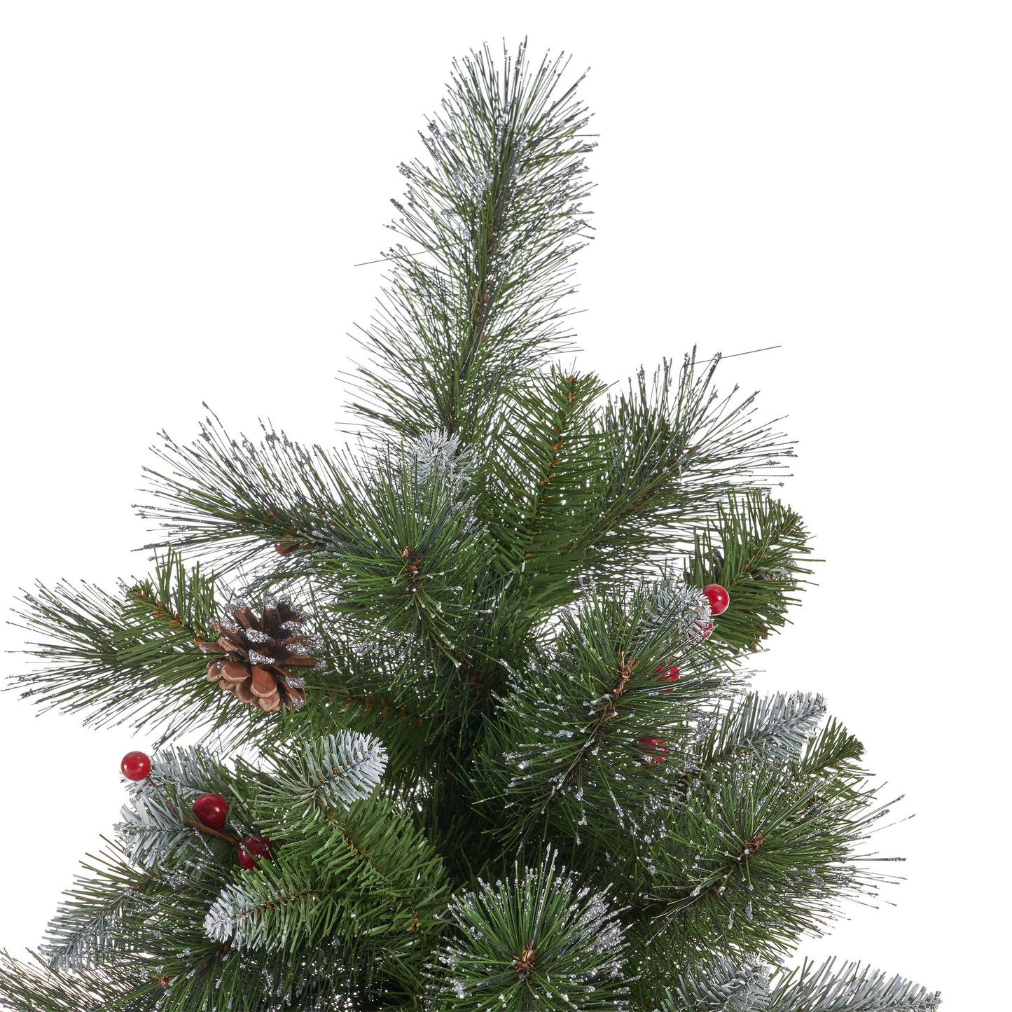 Christmas Tree - 9' Glitter Bristle Mixed Hinged Tree with 72 Red Berry and 73 Pine Cones and 2099 tips,Dia:66