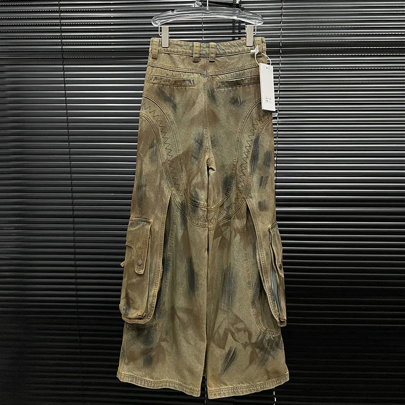 Retro Personality Women's Do Old Zipper Design Skirts Autumn New Fashion High Waist Straight Wide Leg Jeans