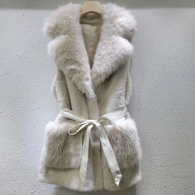 New Mink Fur Vest. Lace-up Sleeveless Coat