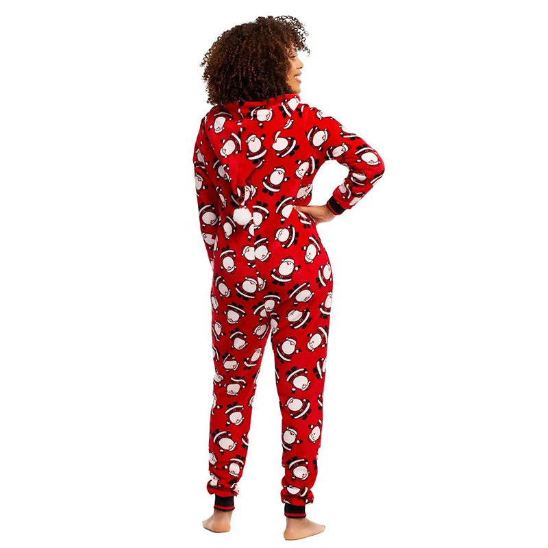 Christmas Onesis Parent-Child Nightclothes Hooded Romper. Santa themed.