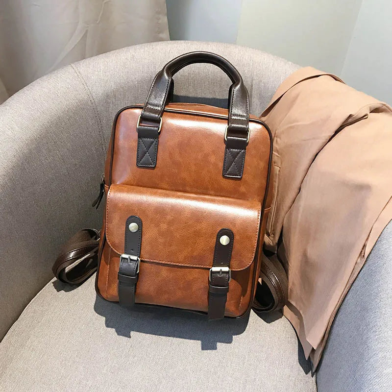 Beautiful Creativity Collection - “Modern Corporate Bag” - Brown School Bags. Waterproof. Vintage. Leather. Big Travel Backpack