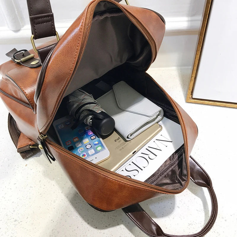 Beautiful Creativity Collection - “Modern Corporate Bag” - Brown School Bags. Waterproof. Vintage. Leather. Big Travel Backpack