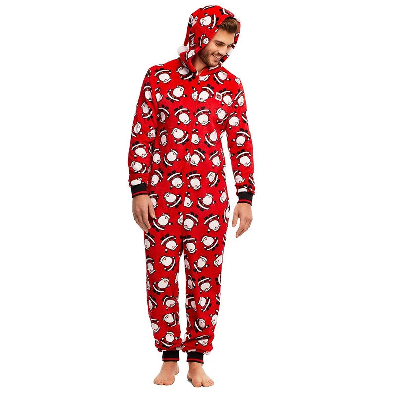 Christmas Onesis Parent-Child Nightclothes Hooded Romper. Santa themed.