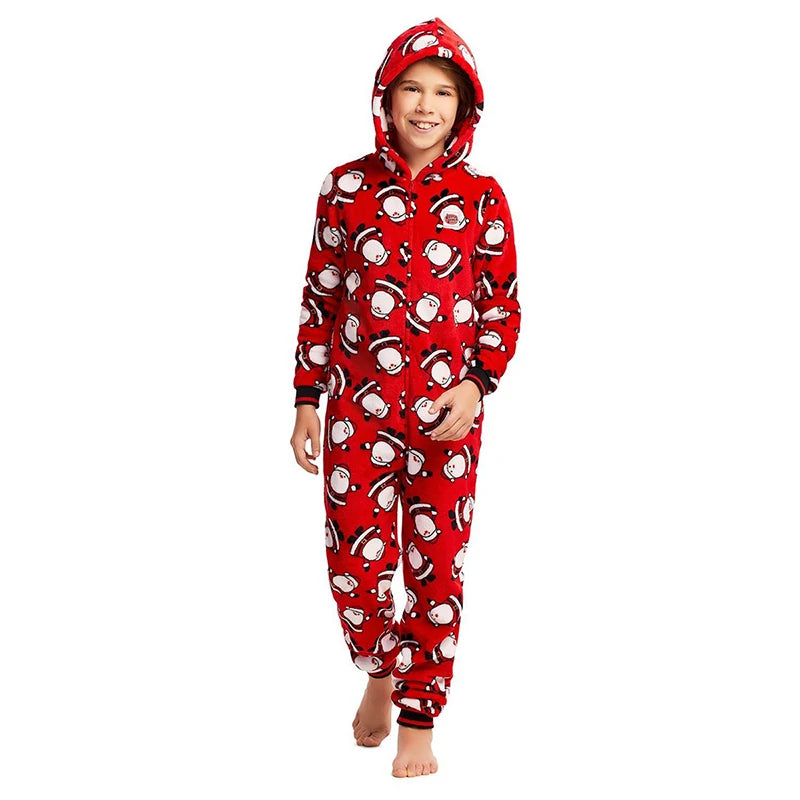 Christmas Onesis Parent-Child Nightclothes Hooded Romper. Santa themed.