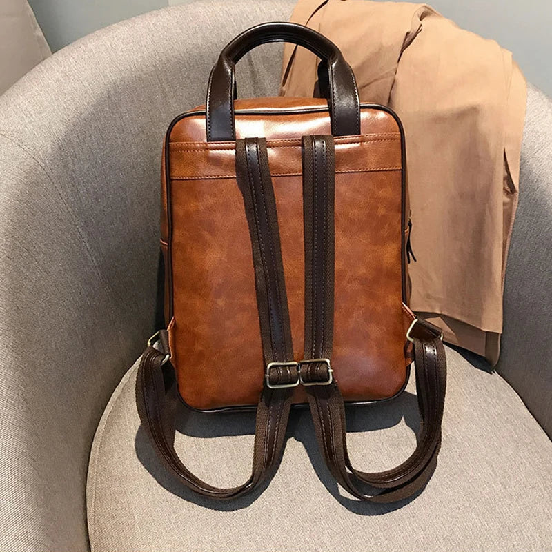 Beautiful Creativity Collection - “Modern Corporate Bag” - Brown School Bags. Waterproof. Vintage. Leather. Big Travel Backpack
