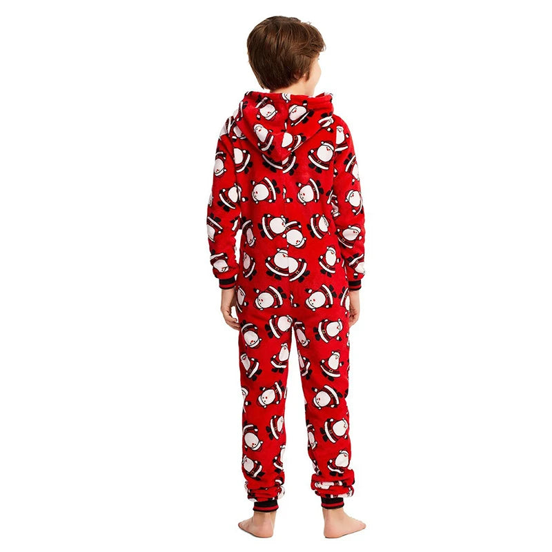 Christmas Onesis Parent-Child Nightclothes Hooded Romper. Santa themed.