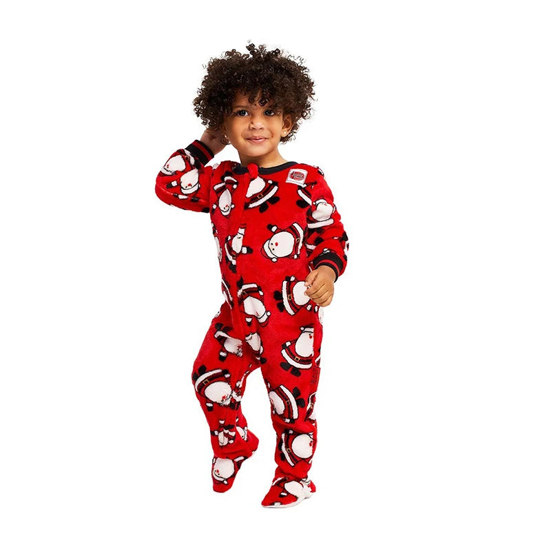 Christmas Onesis Parent-Child Nightclothes Hooded Romper. Santa themed.