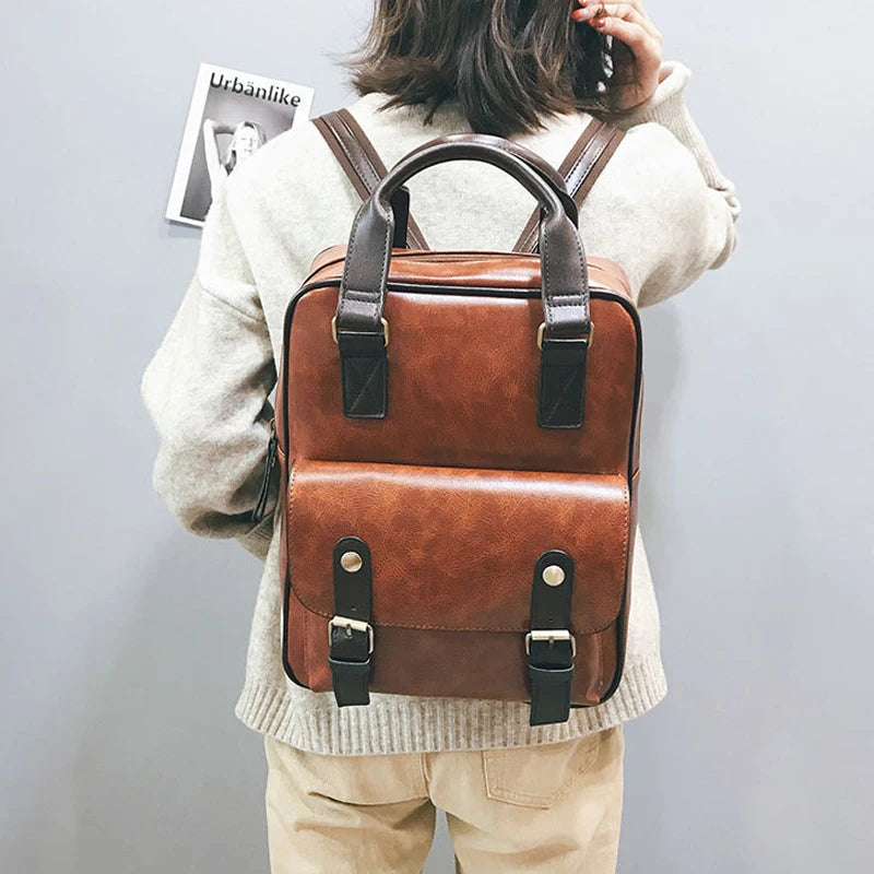Beautiful Creativity Collection - “Modern Corporate Bag” - Brown School Bags. Waterproof. Vintage. Leather. Big Travel Backpack