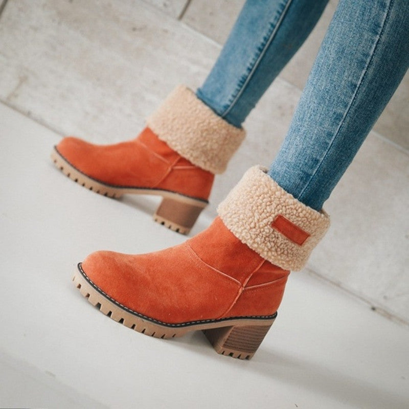 New Women Boots Winter Outdoor Keep Warm Fur Boots Waterproof Women's Snow Boots Thick Heel With Round Head Short Boot