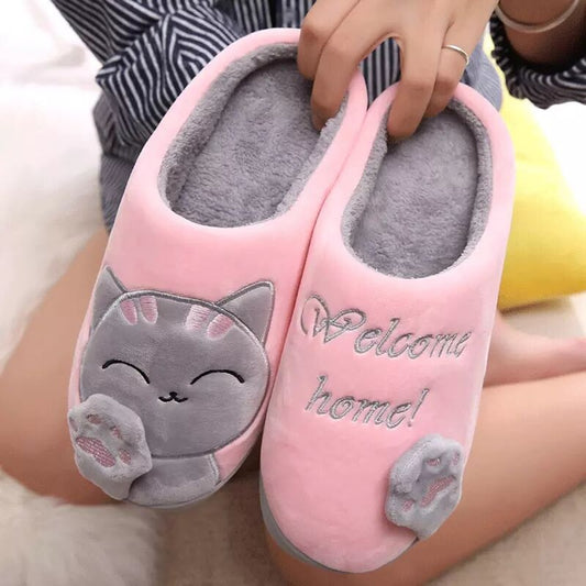 Winter Home Slippers - Unisex - Cartoon Cat. Non-slip, Soft, Winter-Warm House Slippers. Indoor. For Bedroom. Couples