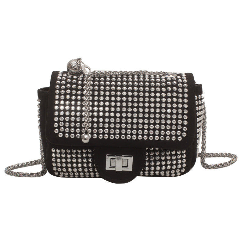 Diamond chain bag with inlaid diamonds, sparkling diamonds, crossbody bag for women, fashionable and versatile small square bag