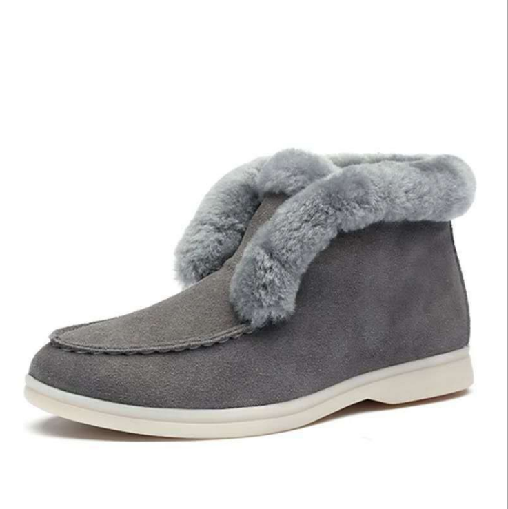 Ankle boots cow-suede-leather boots with wool trim