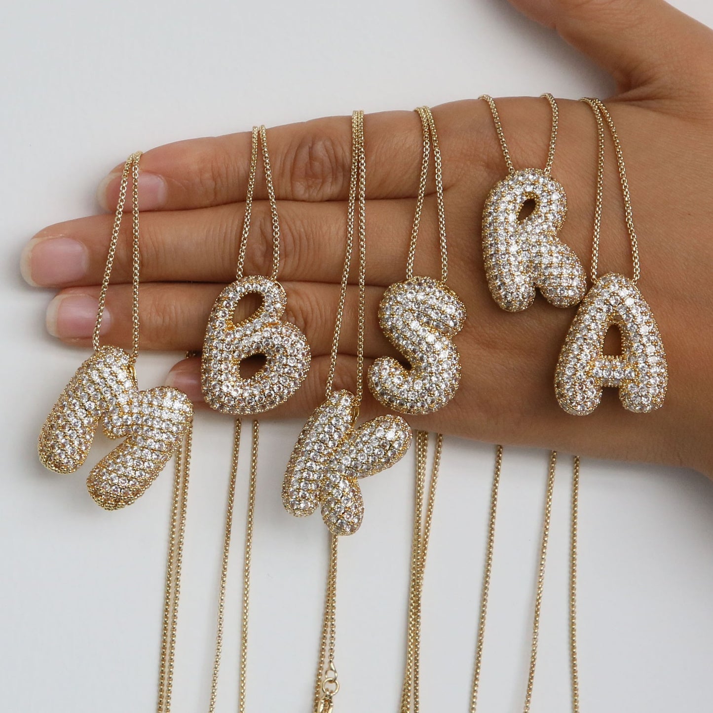 Brass Zircon Balloon Bubble Fat 26 English Letter Necklace