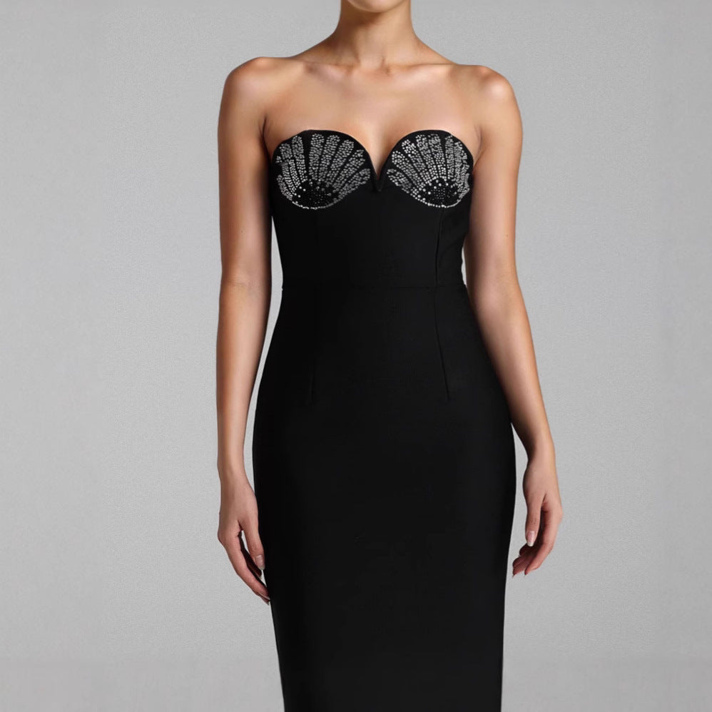 Bandage dress sexy diamond strapless evening gown high-end light-luxury and niche evening dress