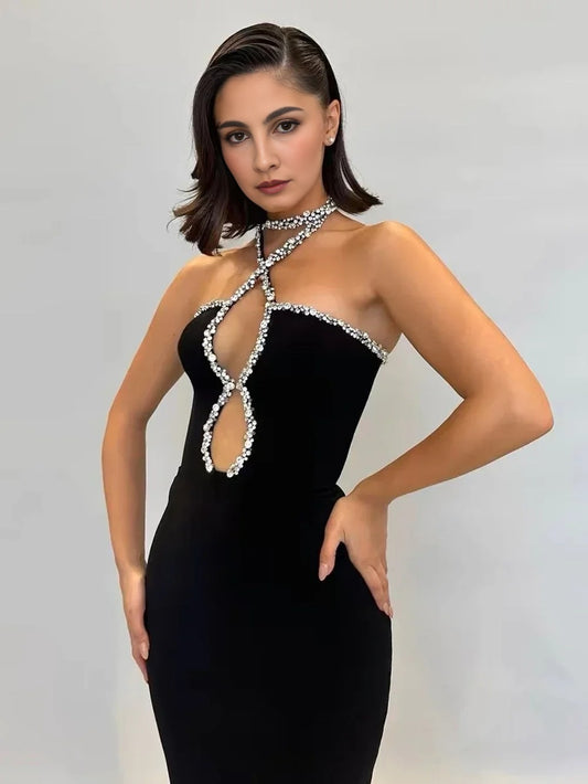 Women's Black Strapless Luxury Bandage Dress