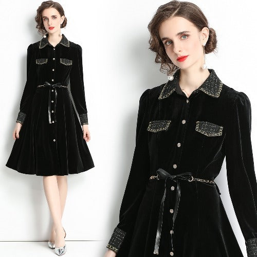 Black French vintage velvet dress