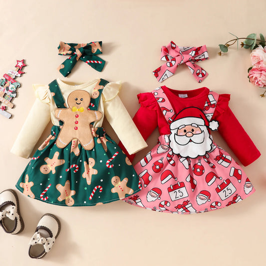 Ugly Sweater Party - Baby Christmas long sleeved top suspender skirt set Christmas grandpa jumpsuit+solid color hoodie