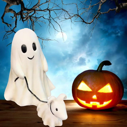 New Halloween Ghost Walking Dog Statue