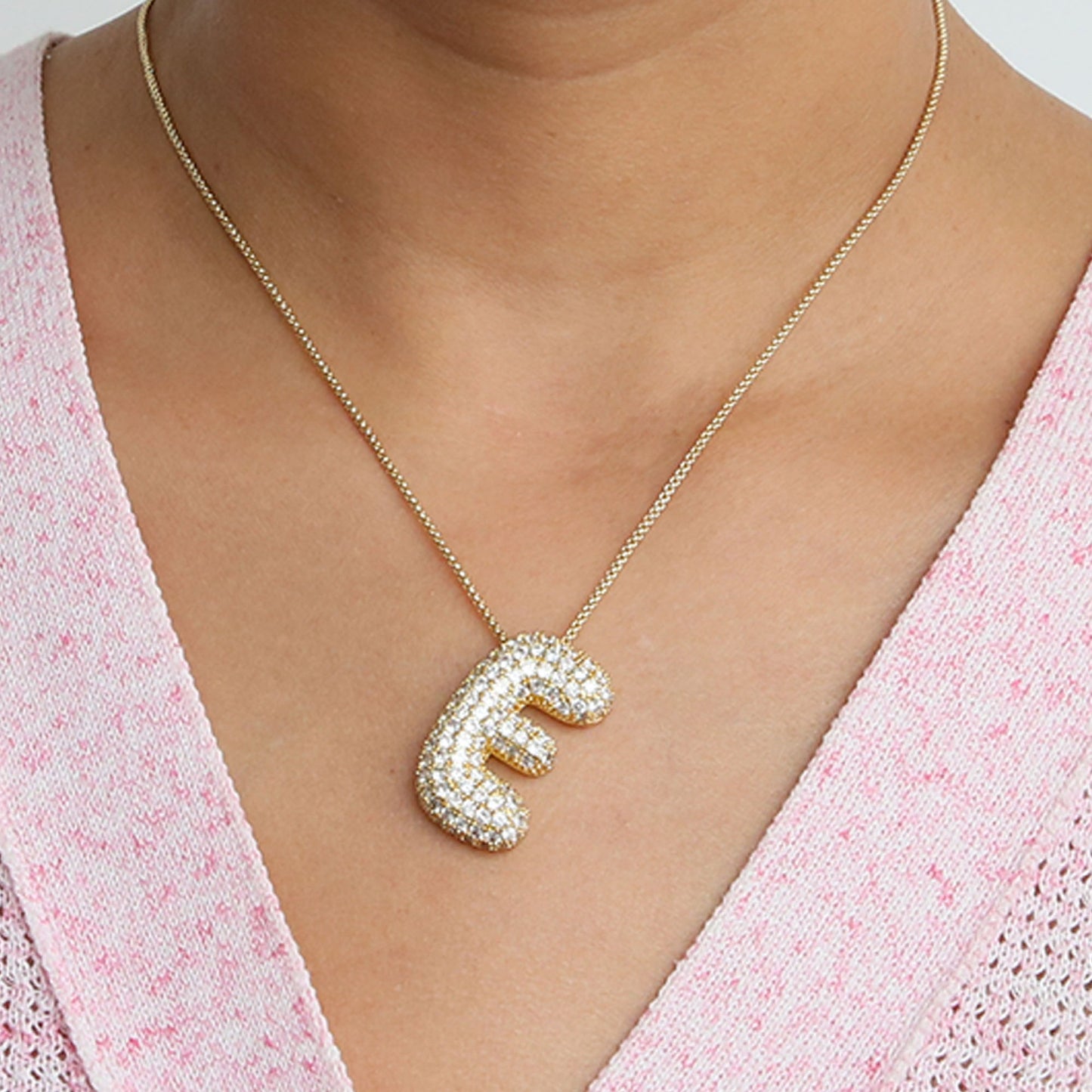 Brass Zircon Balloon Bubble Fat 26 English Letter Necklace