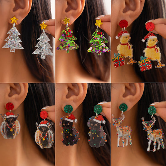 Christmas Day Earrings Female Personality Autumn/Winter Elk Christmas Tree Earrings Accessories