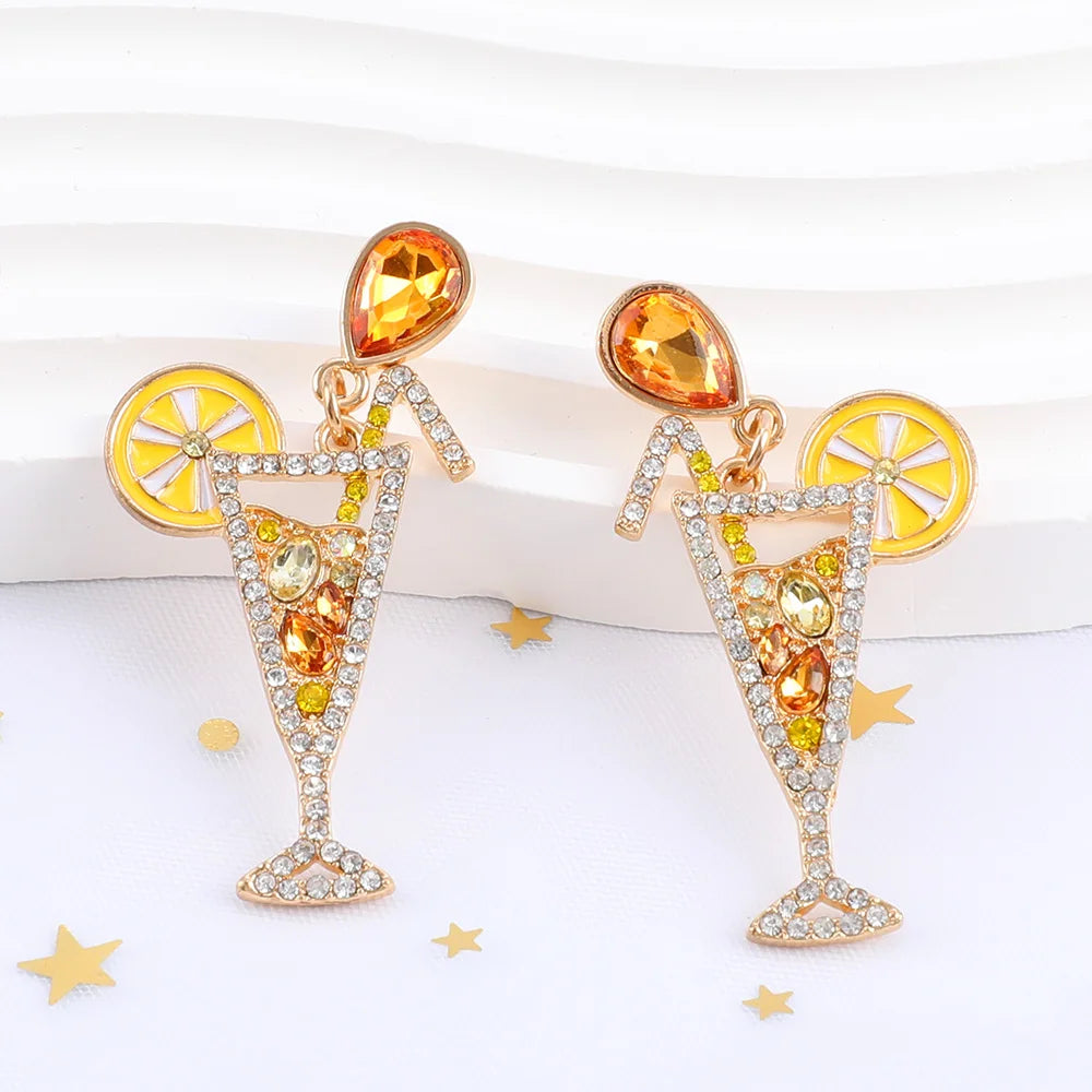 Women's personalized and fun new alloy point diamond lemon juice high foot earrings