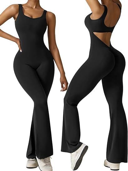 Women's sleeveless flared jumpsuit sexy backless vest tight fitting hip lifting yoga jumpsuit