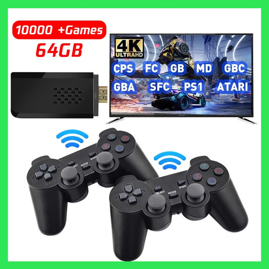 4K HD Video TV Game Console 2G+32G/64G 10000+ Classic Retro Games 4K Game Stick With 2.4G Wireless Controller PS1/FC Joystick