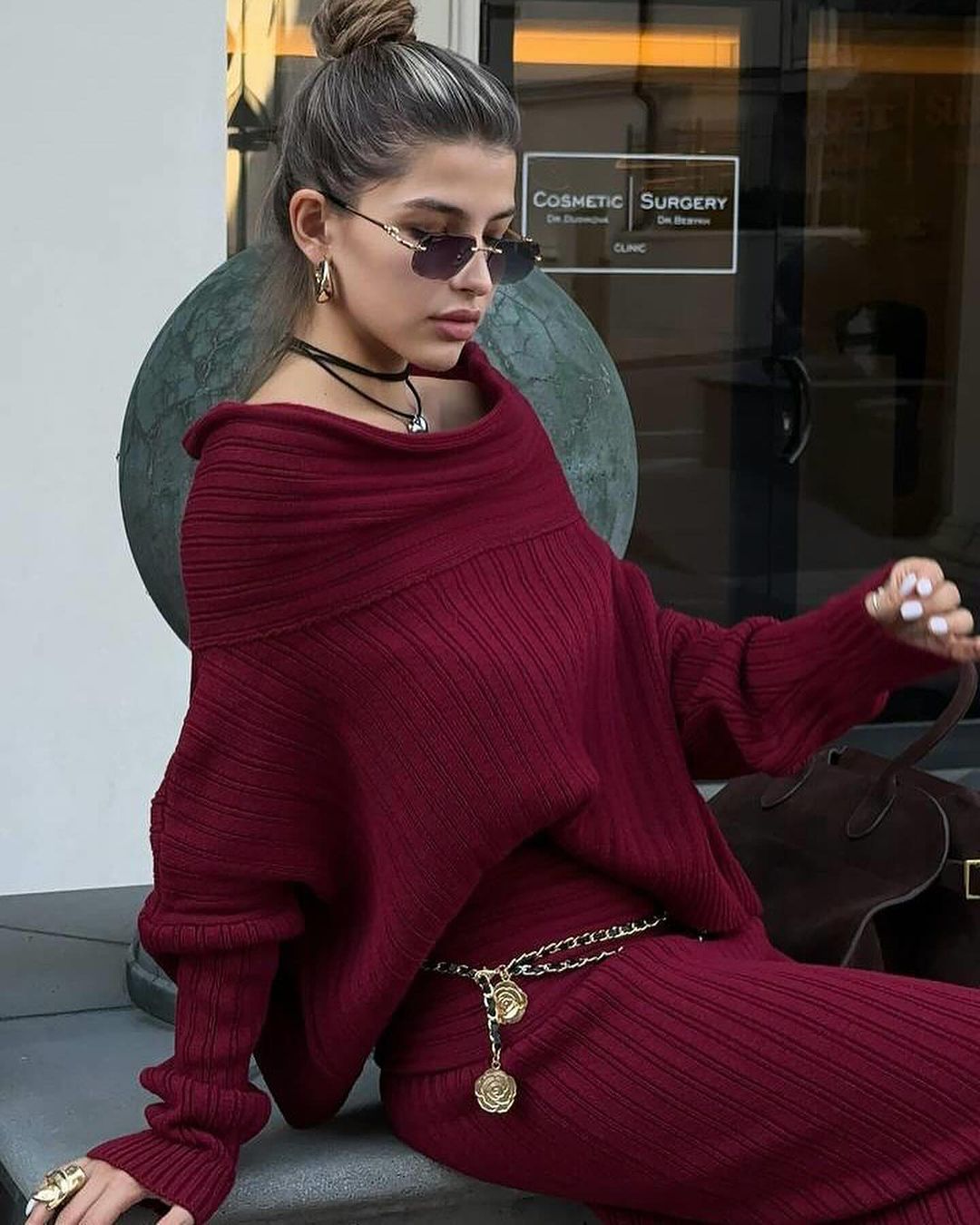 Winter Knitted Two Piece Set for Women Elegant Off Shoulder Sweater Pullover Top Slim Skirt Suit Fashion Office Ladies Outfits