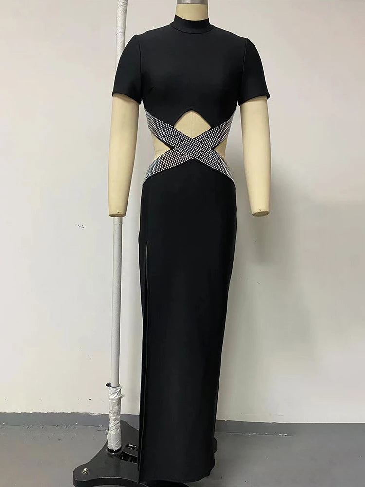 Cross handmade hot diamond hollowed out dinner dress party bandage dress