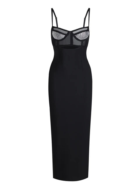 Slim fitting bandage dress sexy sleeveless diamond hollow women's long dress