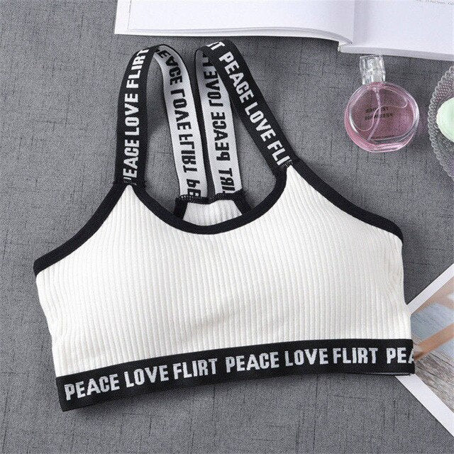 Sports Bra One Size High Elastic Stretch Sports Top Bra Cotton Letters Sports Wear For Women Gym Yoga Bra Running Tops Fitness