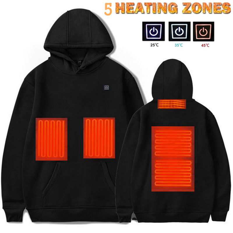 Men's Heating Sweatshirt USB Heating Sweatshirt Warm Outdoor Leisure Clothing Electric Heating Hooded 5 Zone Heating